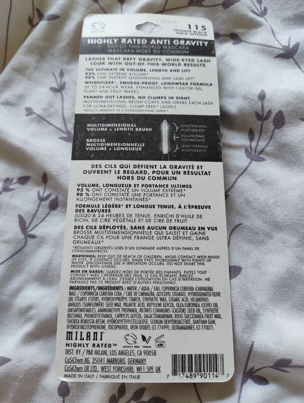 Milani Highly Rated Anti-Gravity Mascara 115 Intense Black. New.
